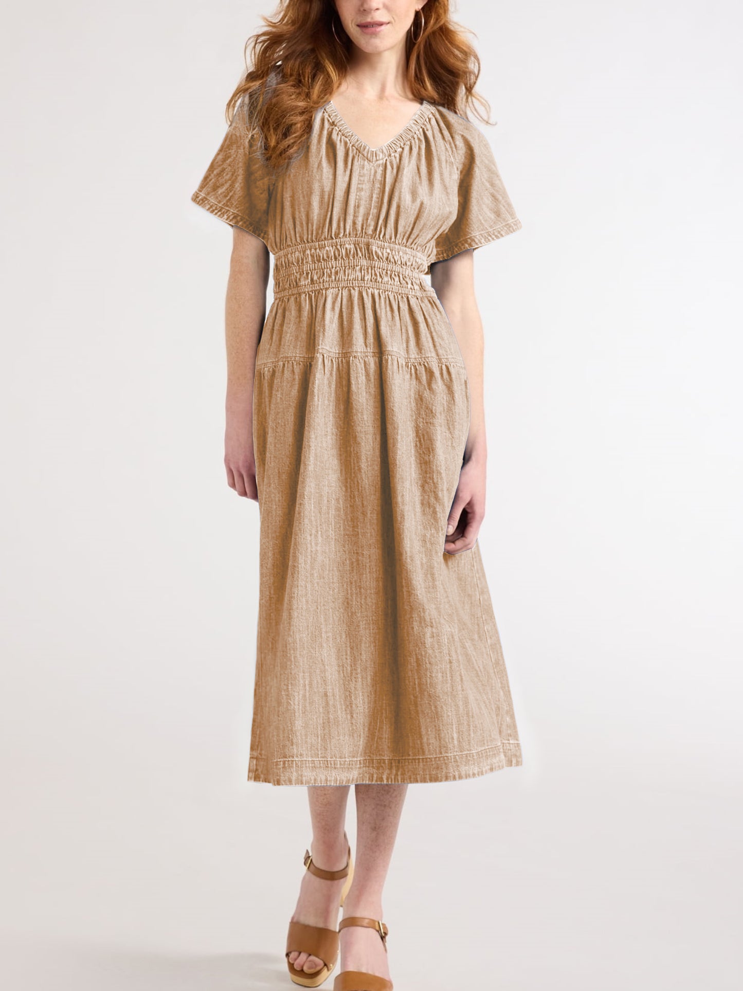 Hot Sale Women's Lightweight Denim Tiered Midi Dress