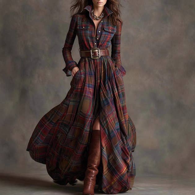 Vintage Plaid Long Dress - Faire