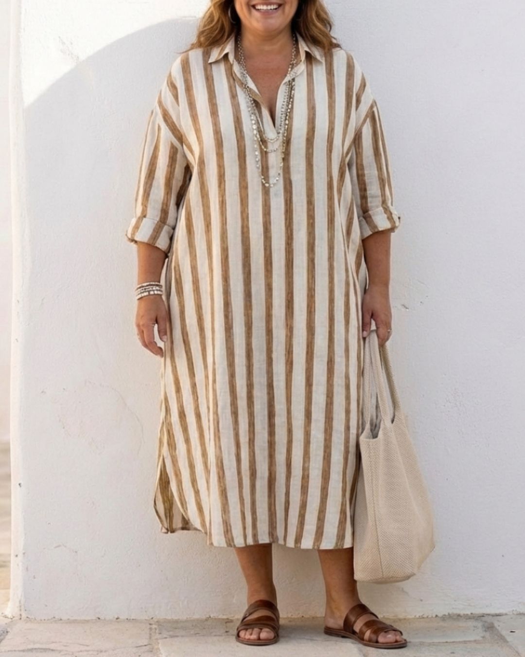 Curvvvy™ Casual Striped Shirt Boho Maxi Dress