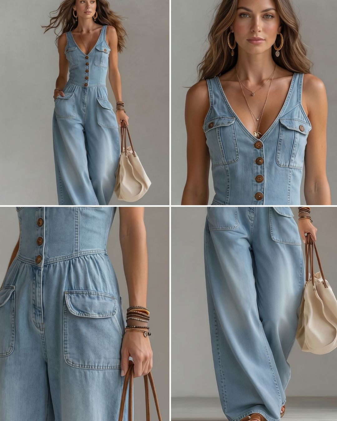 Curvvvy™ Washed Denim Loose-Fit Sleeveless Jumpsuit with Straps