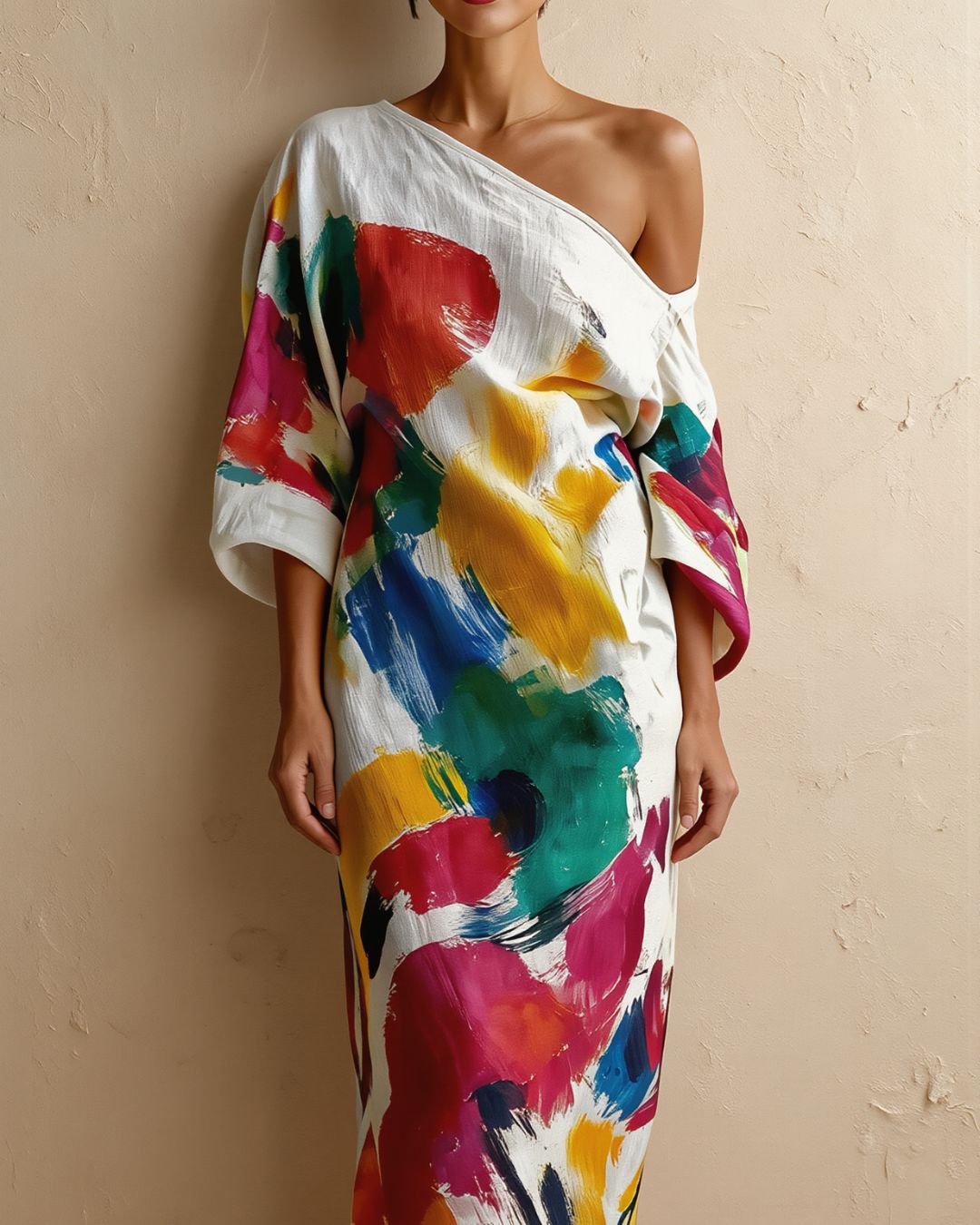 Curvvvy™ One-Shoulder Abstract Print Maxi Dress