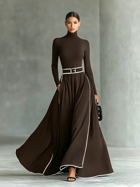 Black Long-Sleeve Turtleneck Maxi Dress