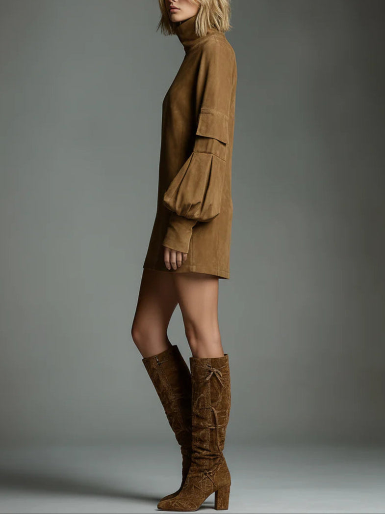 Brown high-neck mini dress