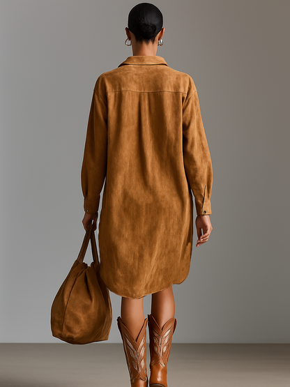 Ethnic-Style Floral Embroidered Collared Shirt Dress