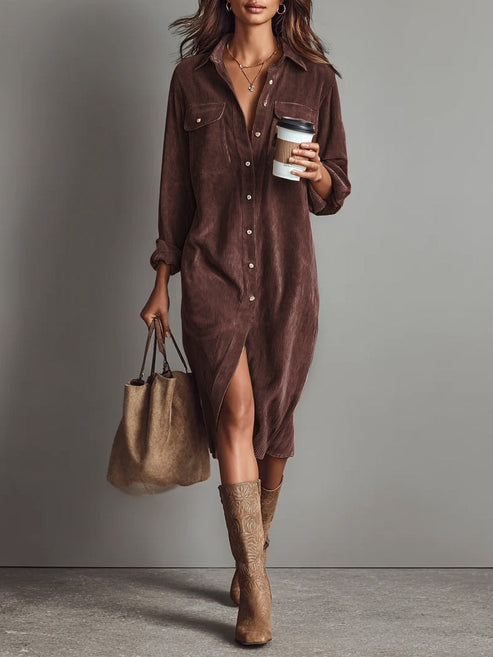Loose-Fitting Corduroy Midi Dress