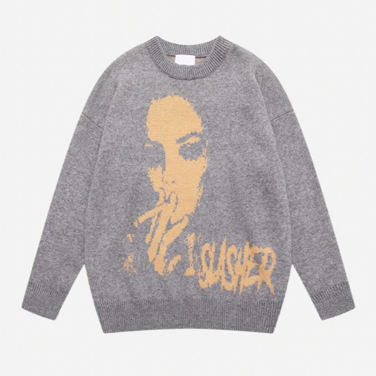 Oversized SLASHER Graphic Knit Sweater