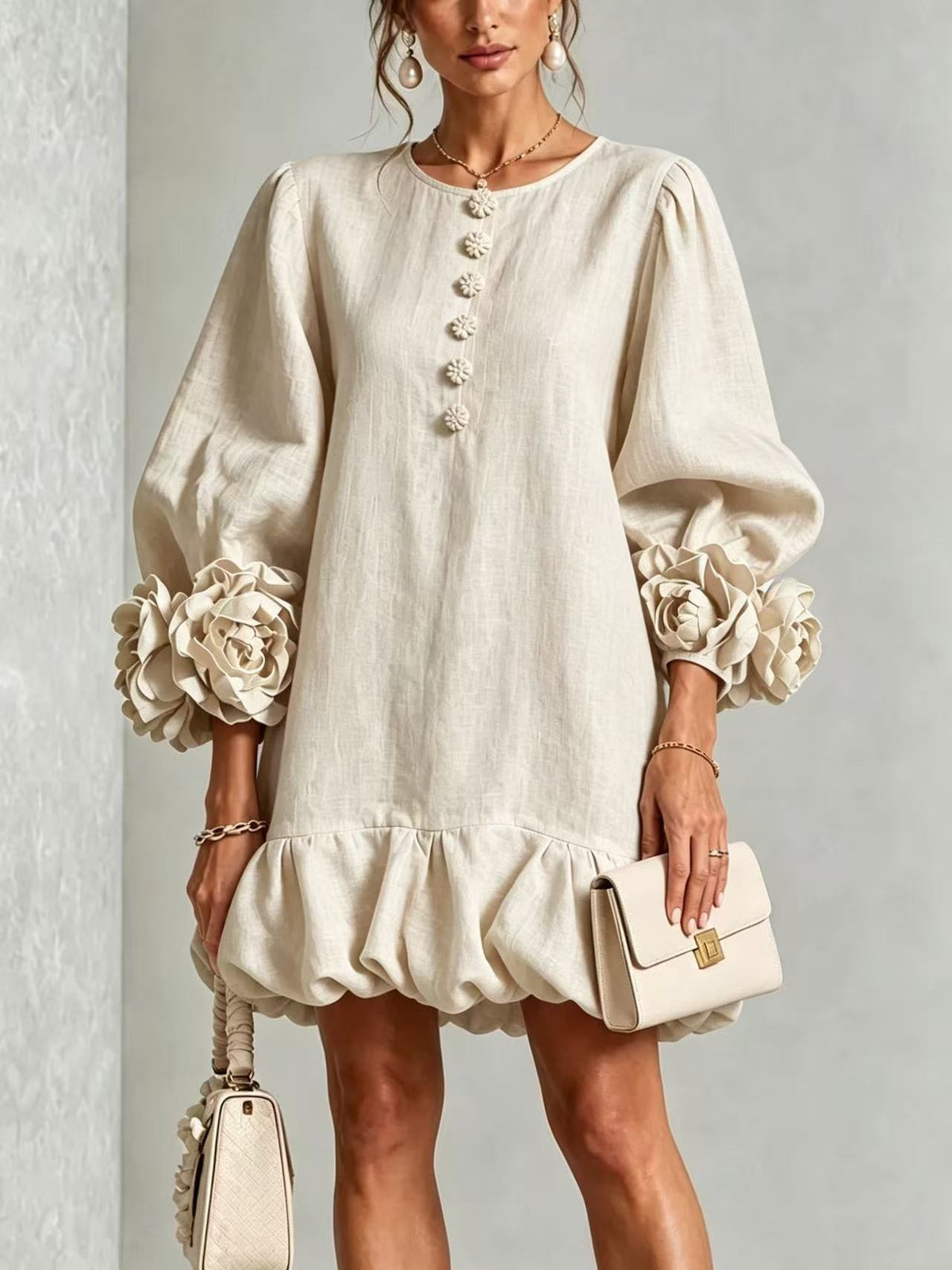 Floral Cotton-Linen Ruffled Dress