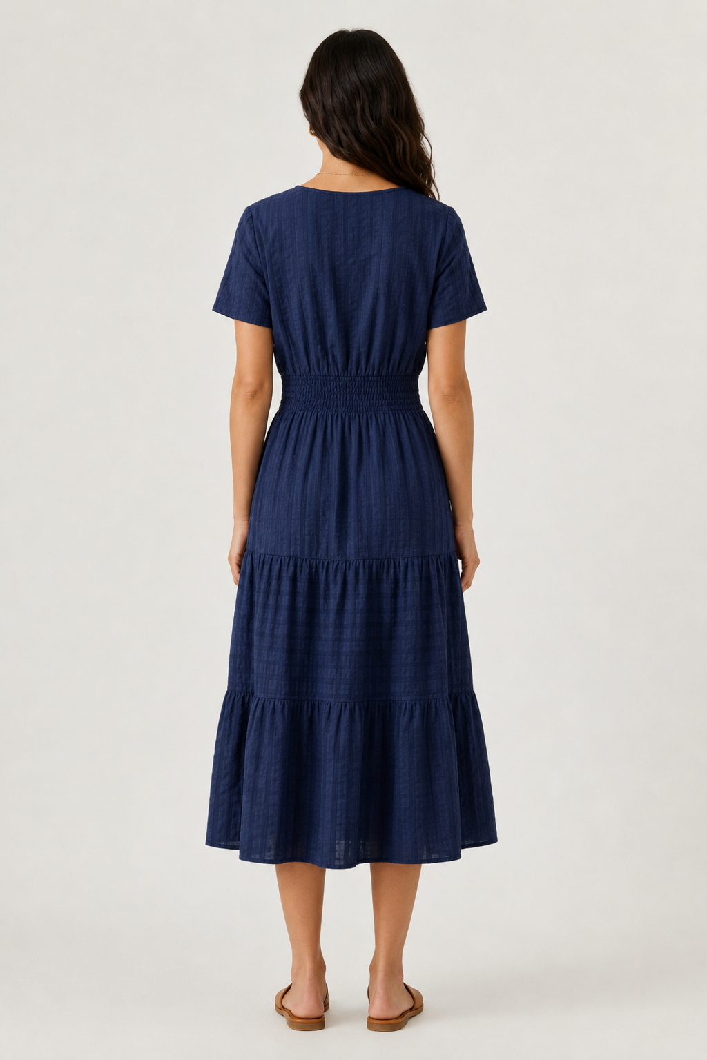 Tiered Notched Short Sleeve Dress