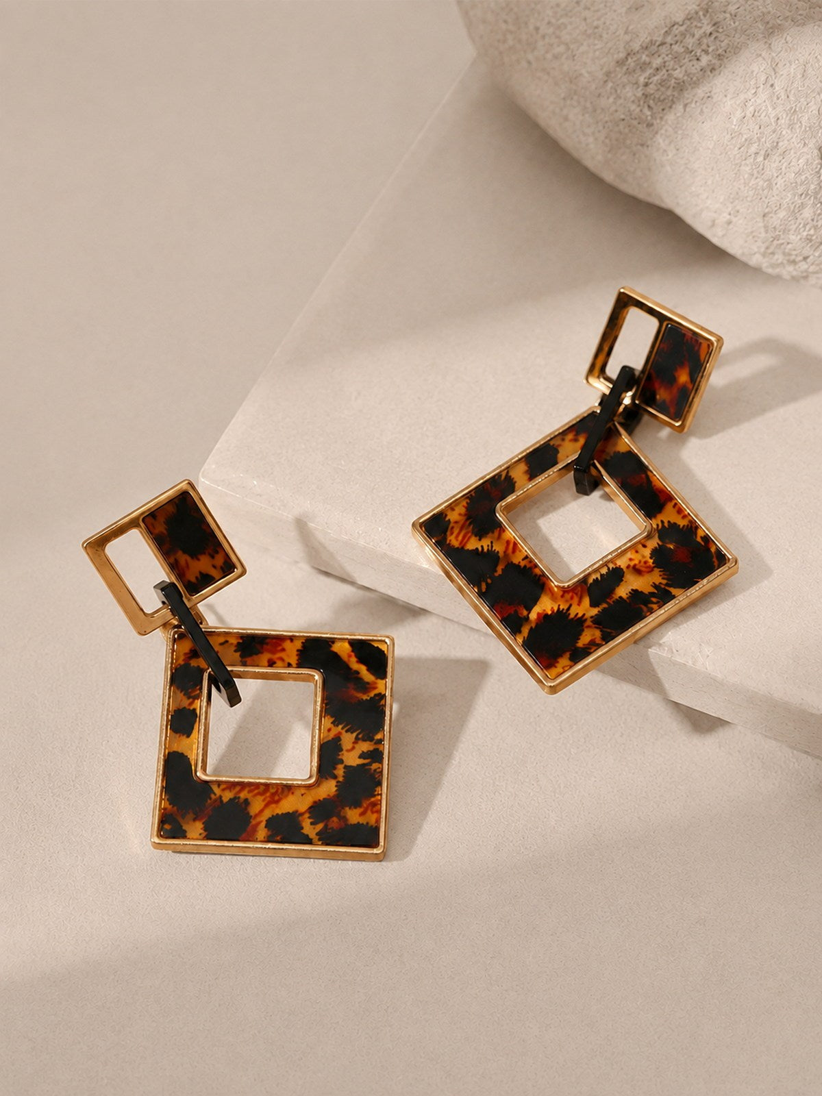Leopard Print Geometric Drop Earrings