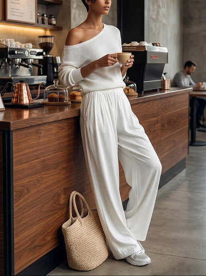 Asymmetric One-Shoulder Top & Wide-Leg Trousers Set
