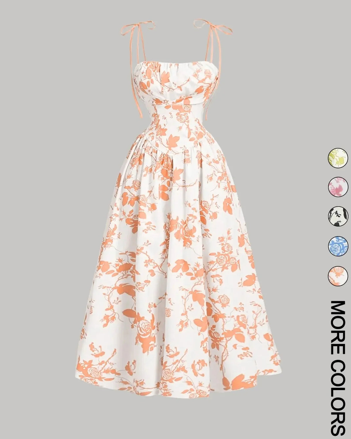 Curvy Floral Print Tie Shoulder Midi Cami Dress