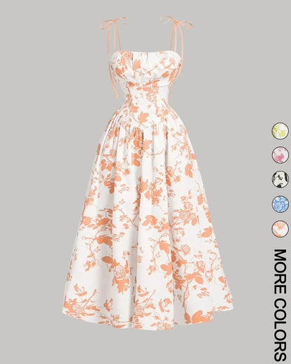 Curvy Floral Print Tie Shoulder Midi Cami Dress