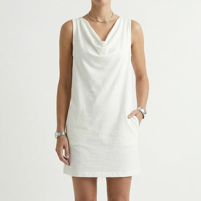 Draped-neck Sleeveless Cotton Dress