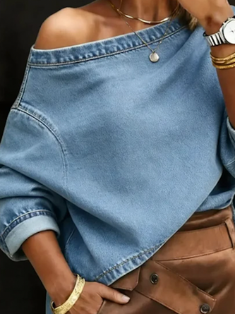 Minimalist Solid-Color Denim Top