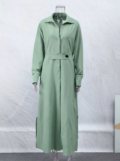 Side Slit Long Sleeve Shirt Dress