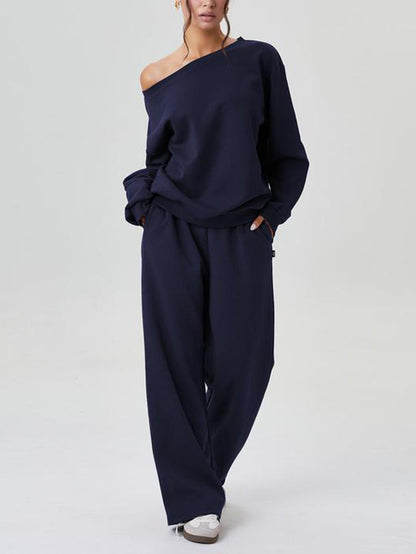 Women's Off-Shoulder Long Sleeve Top & Wide-Leg Pants Set