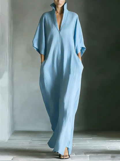 Elegant High-Neck Batwing Sleeve Maxi Dress