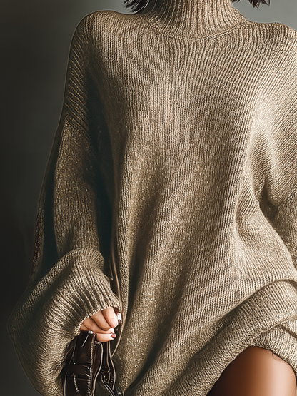 Vintage High Neck Knit Mini Sweater Dress