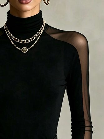 Urban Solid Turtleneck Tight Fit Long Sleeve T-Shirt