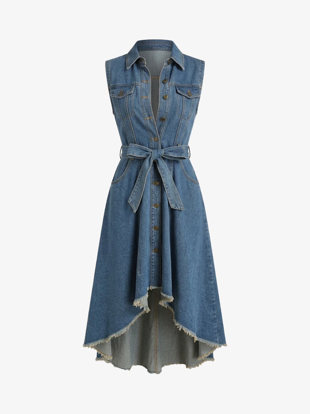 Sleeveless Raw Hem Asymmetrical Denim Dress