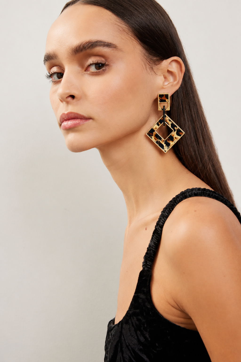 Leopard Print Geometric Drop Earrings