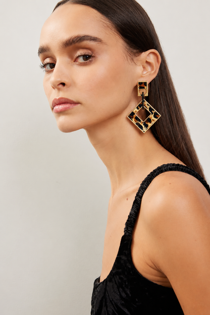 Leopard Print Geometric Drop Earrings