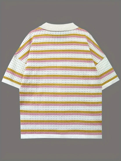 Colorful Striped Button Up Top and Shorts Sweater Set