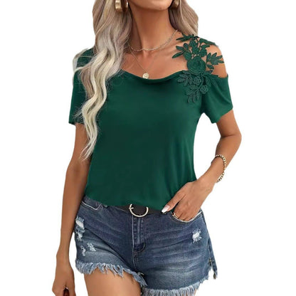 solid color stitching fashion lace T-shirt women's tops