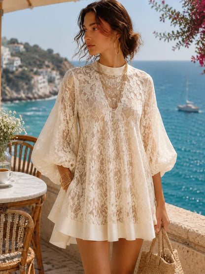 Bianca Ivory Lace Poncho Cover-Up Dress