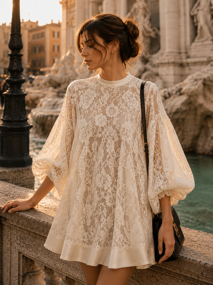 Bianca Ivory Lace Poncho Cover-Up Dress