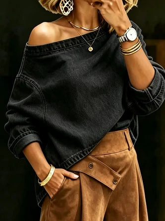 Minimalist Solid-Color Denim Top