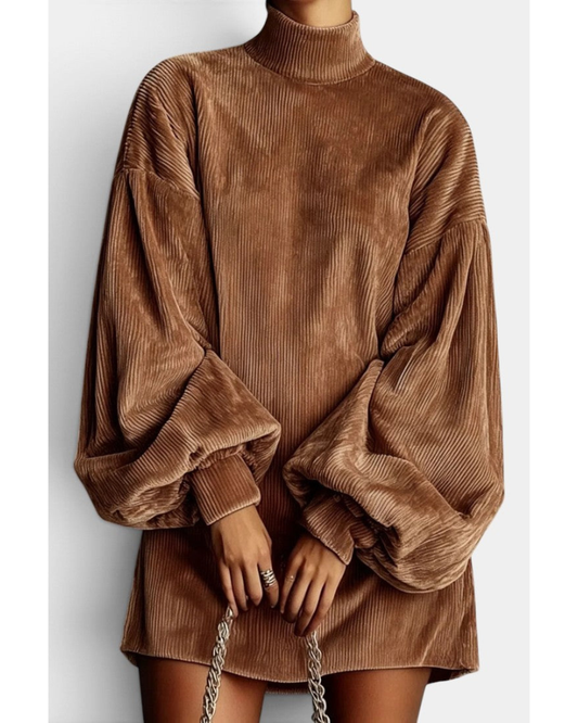 Mock-Neck Corduroy Mini Dress