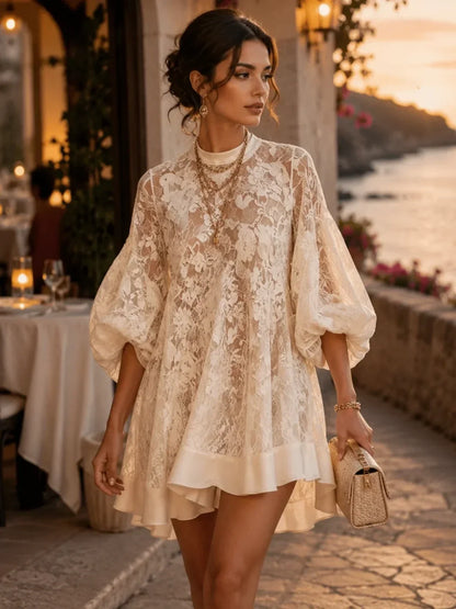 Bianca Ivory Lace Poncho Cover-Up Dress