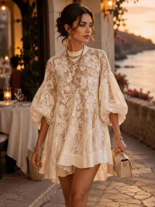 Bianca Ivory Lace Poncho Cover-Up Dress