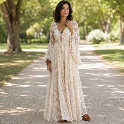 Lace Bell-Sleeve Maxi Dress