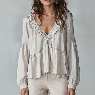 Airy Vintage-Inspired Ruffle Soft Ruffle Bohemian Blouse