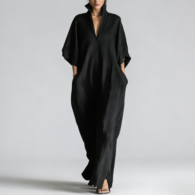 Elegant High-Neck Batwing Sleeve Maxi Dress