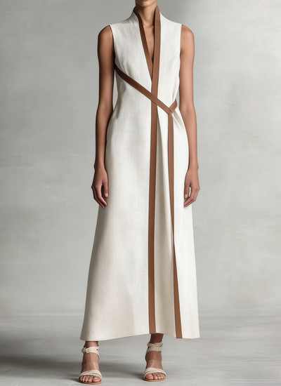 Women's Stand-up Collar Sleeveless Casual Loose Cotton And Linen Dress