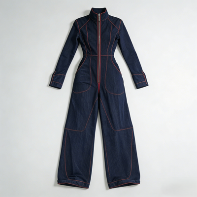 Long Sleeves Wide Leg Zipper Stand Collar Jumpsuits