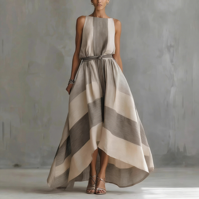 Linen Blend Striped Sleeveless Maxi Dress