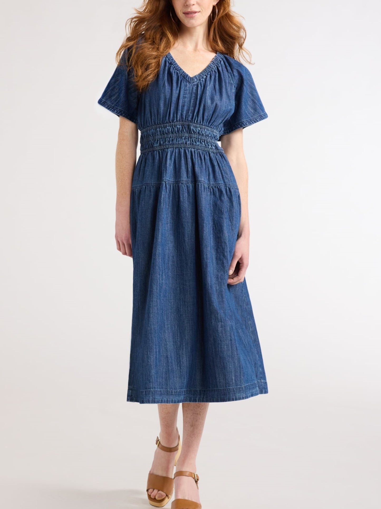 Hot Sale Women's Lightweight Denim Tiered Midi Dress