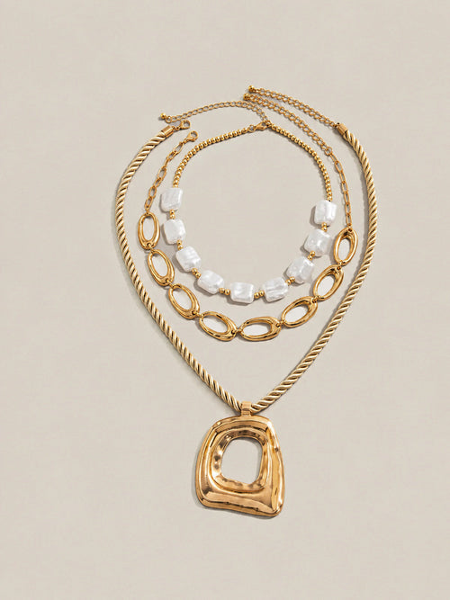 Three-Piece Sculptural Pendant Layered Necklace Set