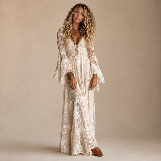 Lace Bell-Sleeve Maxi Dress