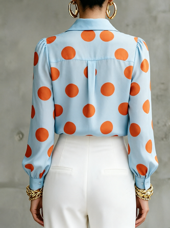 Urban Polka Dot Shirt Collar Loose Long Sleeve Shirt
