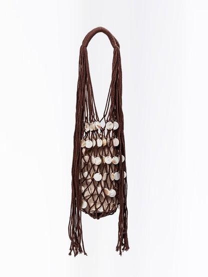 Handwoven Macramé Tote Bag with Shell Embellishments