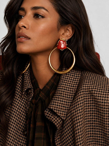 Vintage Irregular Resin Gem Hoop Earrings