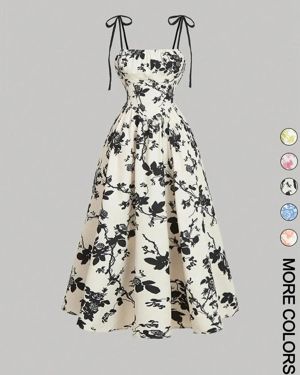 Curvy Floral Print Tie Shoulder Midi Cami Dress