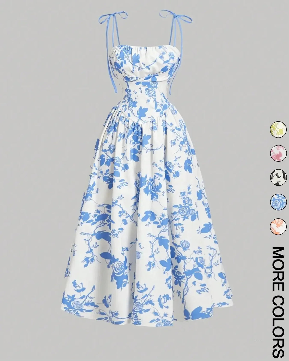 Curvy Floral Print Tie Shoulder Midi Cami Dress