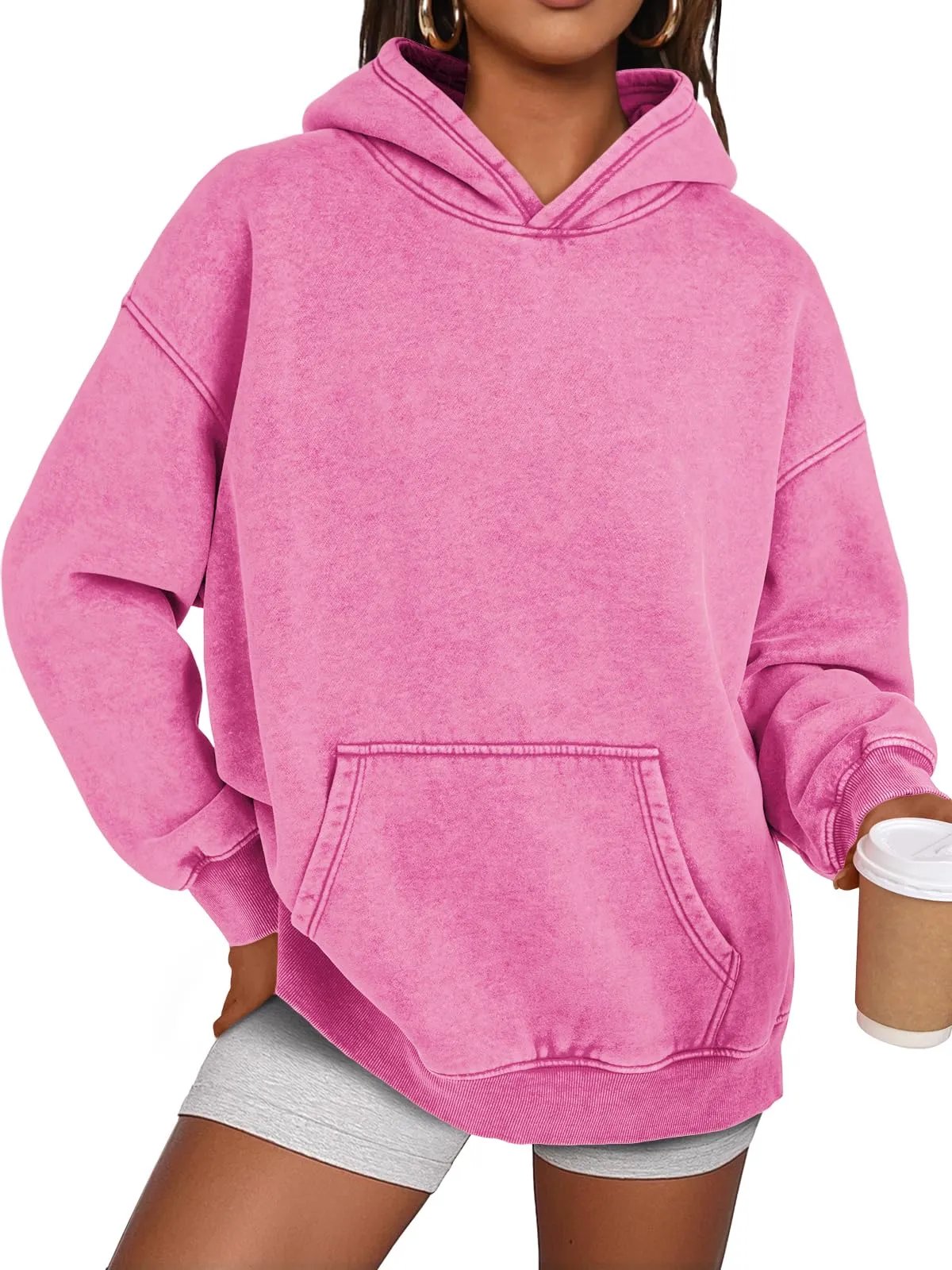 Unisex Casual Oversized Acid Wash Tops Hoodie Pullover