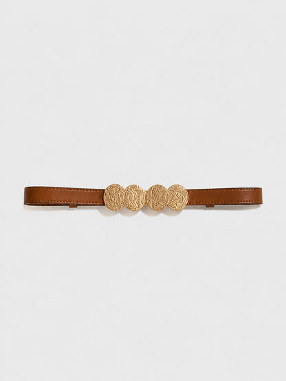 Cream Gold Medallion Faux Leather Belt